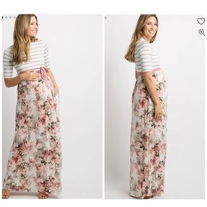 XL Beeson River for Pinkblush Ivory Striped Colorblock Floral Maxi Dress